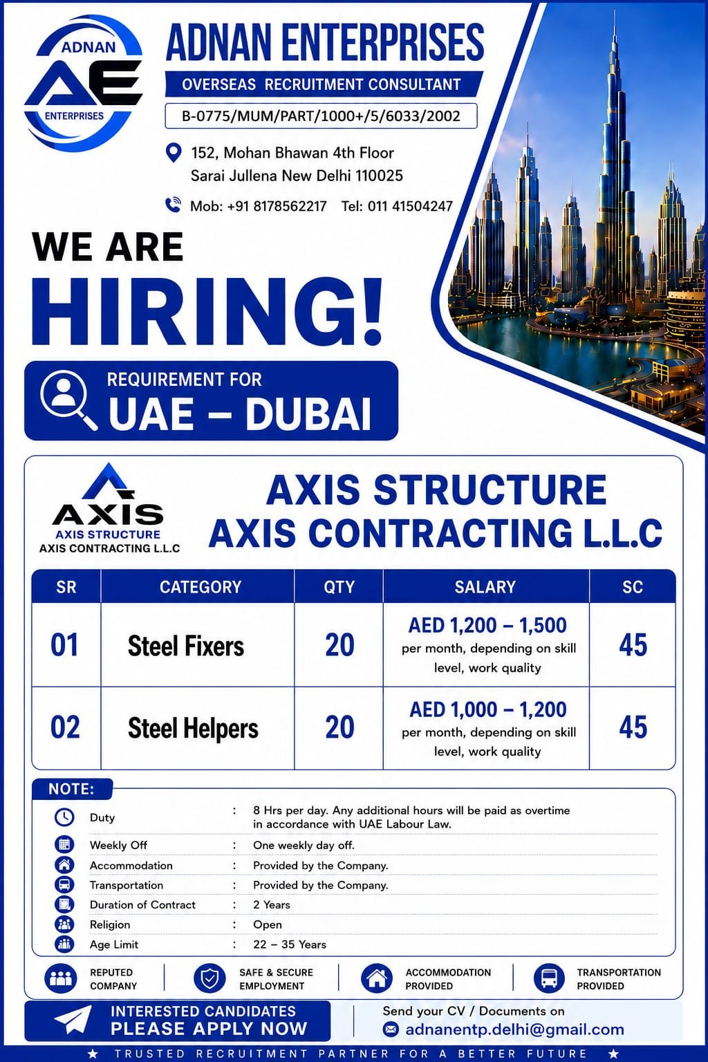UAE Jobs 2026 | Axis Structure Contracting LLC Recruitment