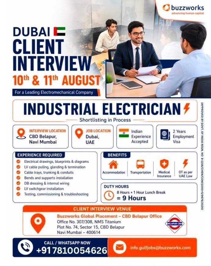 Dubai Industrial Electrician Jobs 2026 – Apply Today