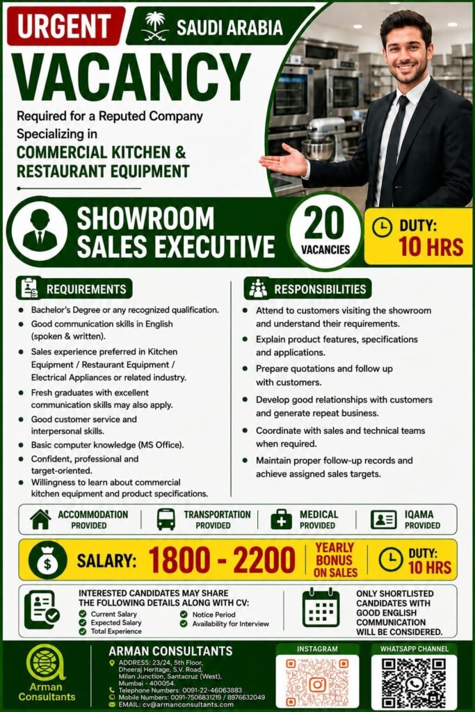 Saudi Arabia Jobs 2026: Showroom Sales Executive Vacancies Saudi Arabia Jobs 2026: Showroom Sales Executive Vacancies