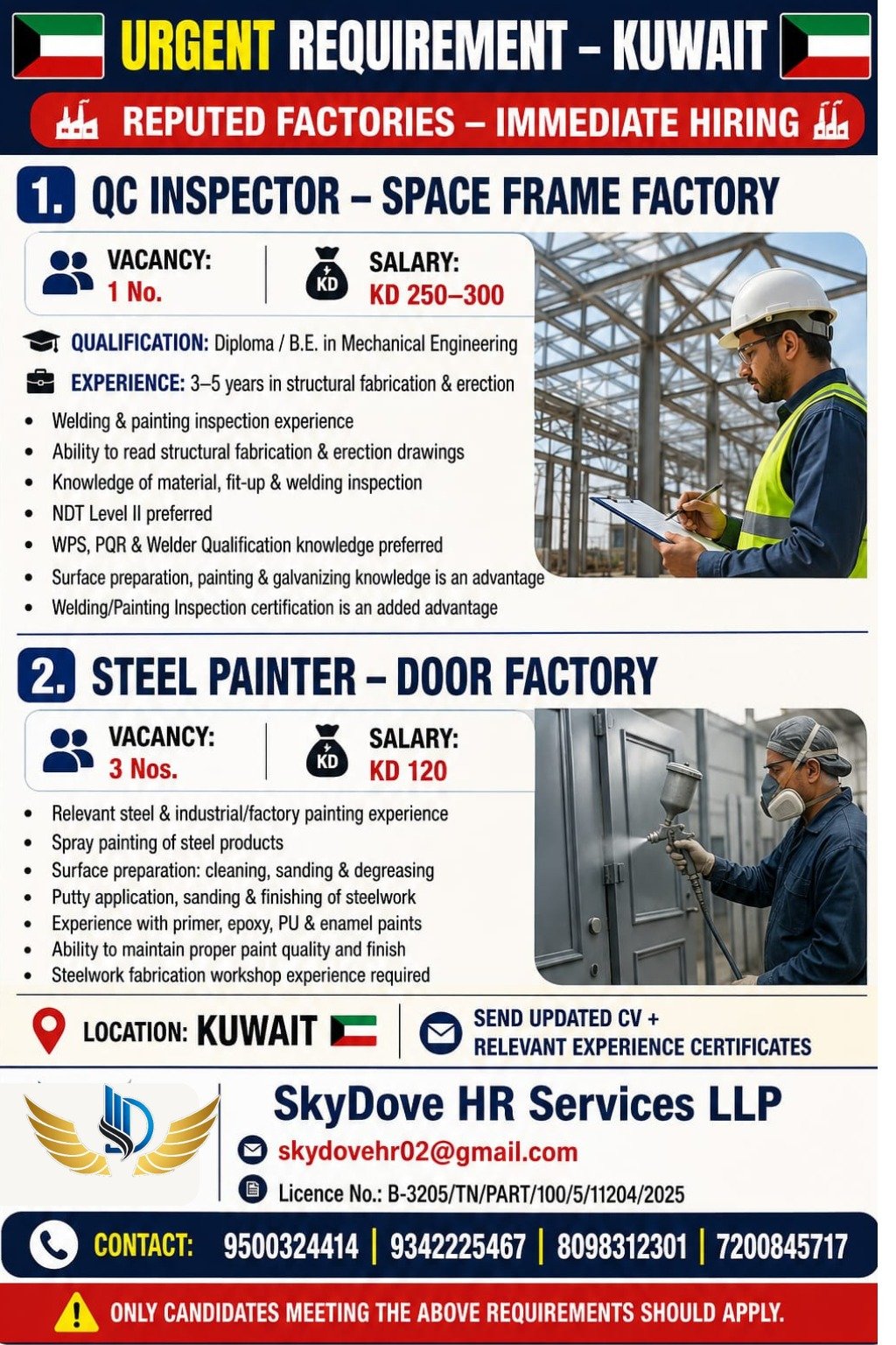 Kuwait Factory Jobs 2026 – QC Inspector and Steel Painter Vacancies