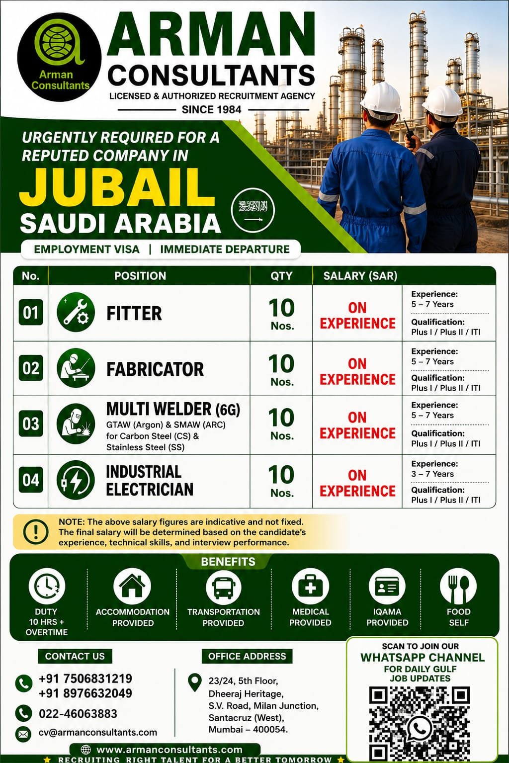 Saudi Arabia Jobs 2026 in Jubail – Fitter, Fabricator, Welder & Electrician Vacancies