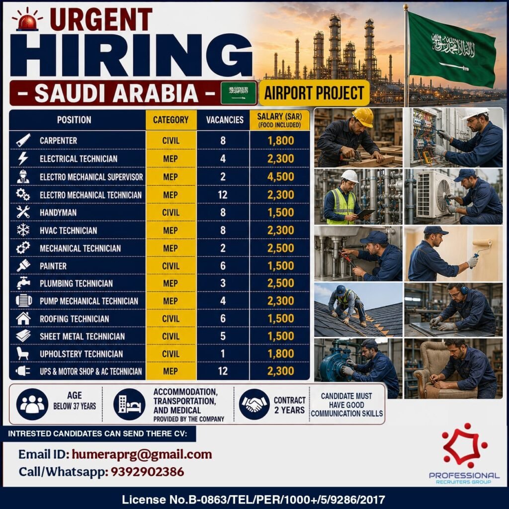 Saudi Arabia Jobs 2026: Vacancies for Airport Project 