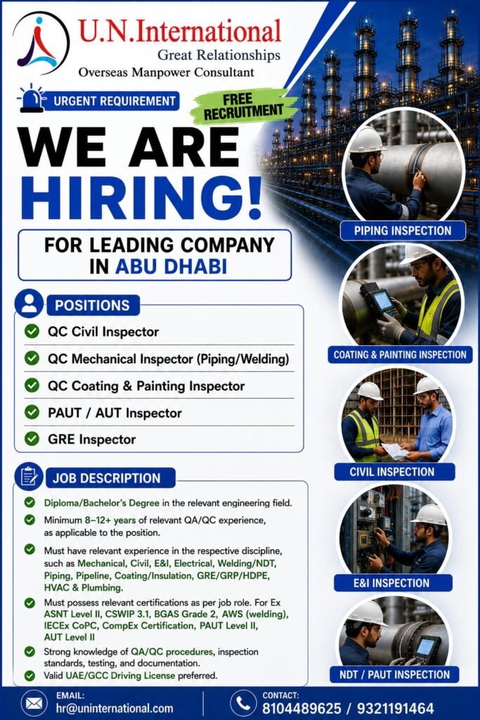 UAE Jobs 2026 – Hiring For a leading company in Abu Dhabi