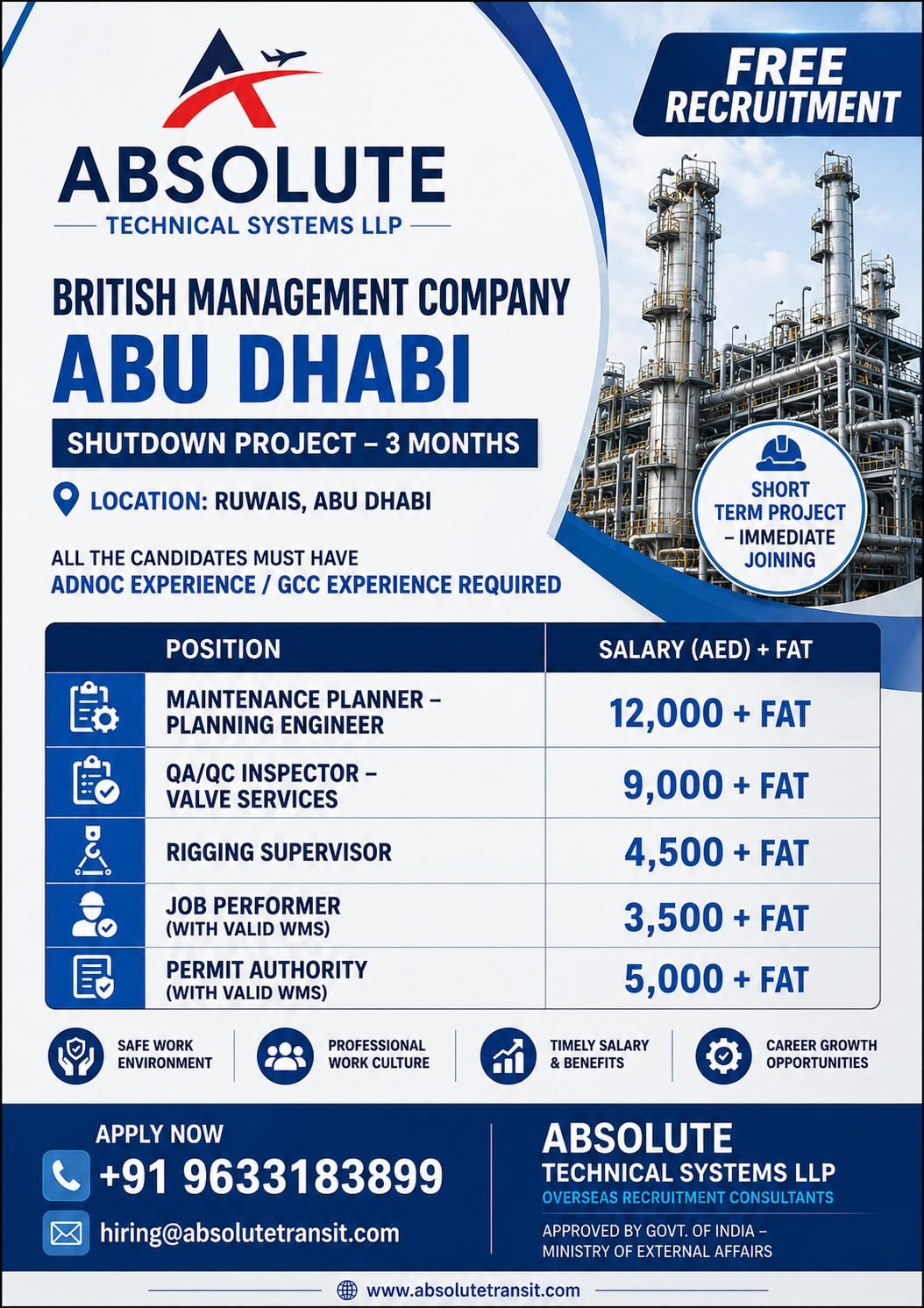 UAE Shutdown Project Jobs 2026 – Free Recruitment for British Management Company