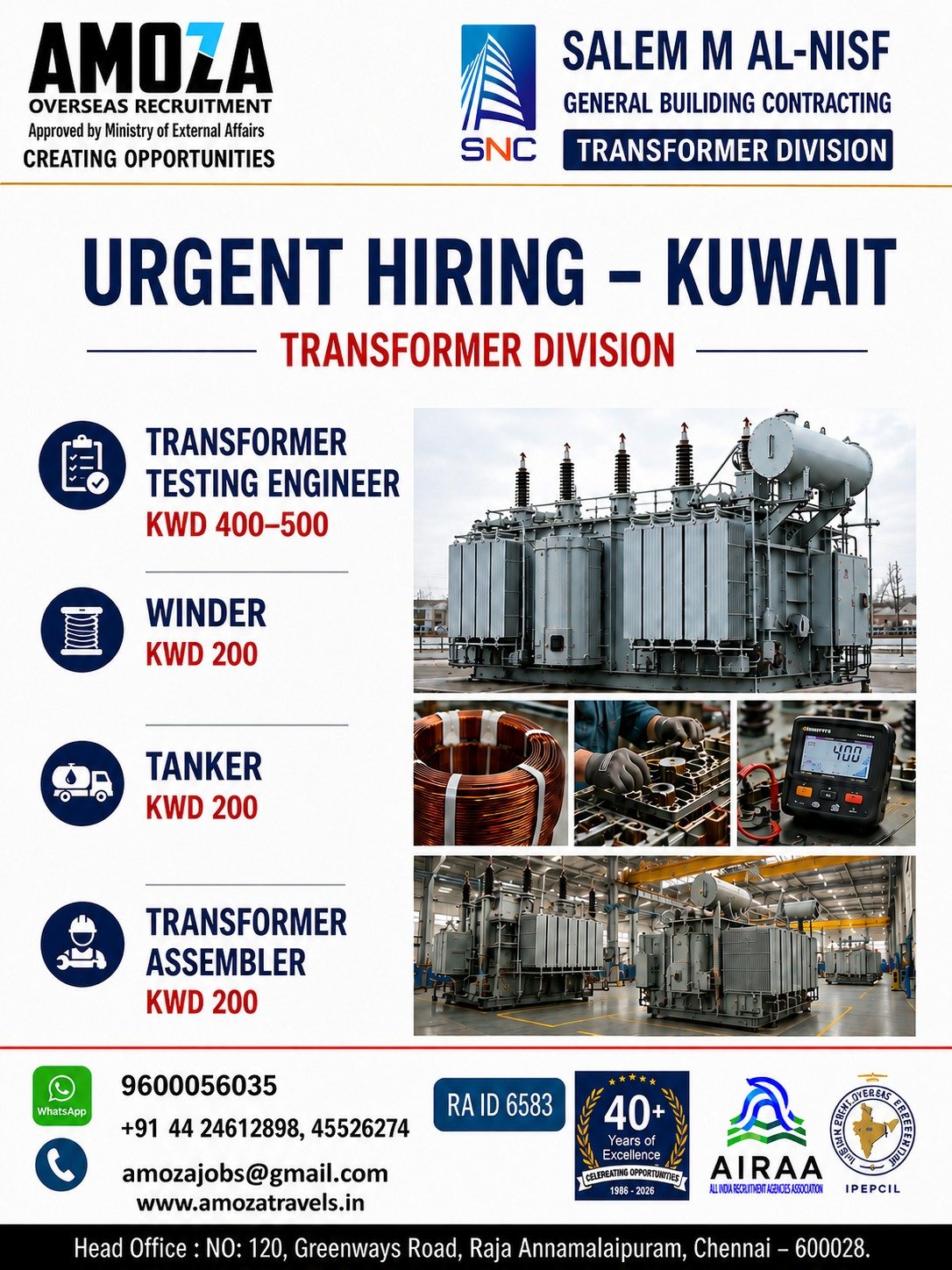 Kuwait Transformer Jobs 2026 – Urgent Hiring for Salem M. Al-Nisf General Building Contracting