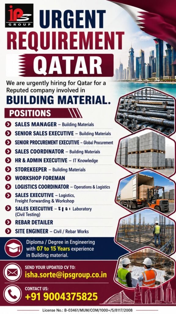 Qatar : Hiring For a Reputed Company – Building Materials Industry