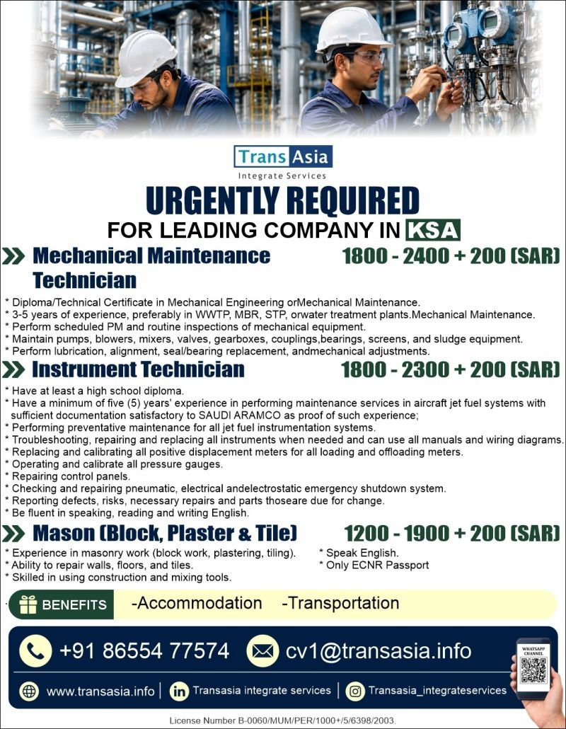 Hiring skilled professionals for a leading company in Saudi Arabia