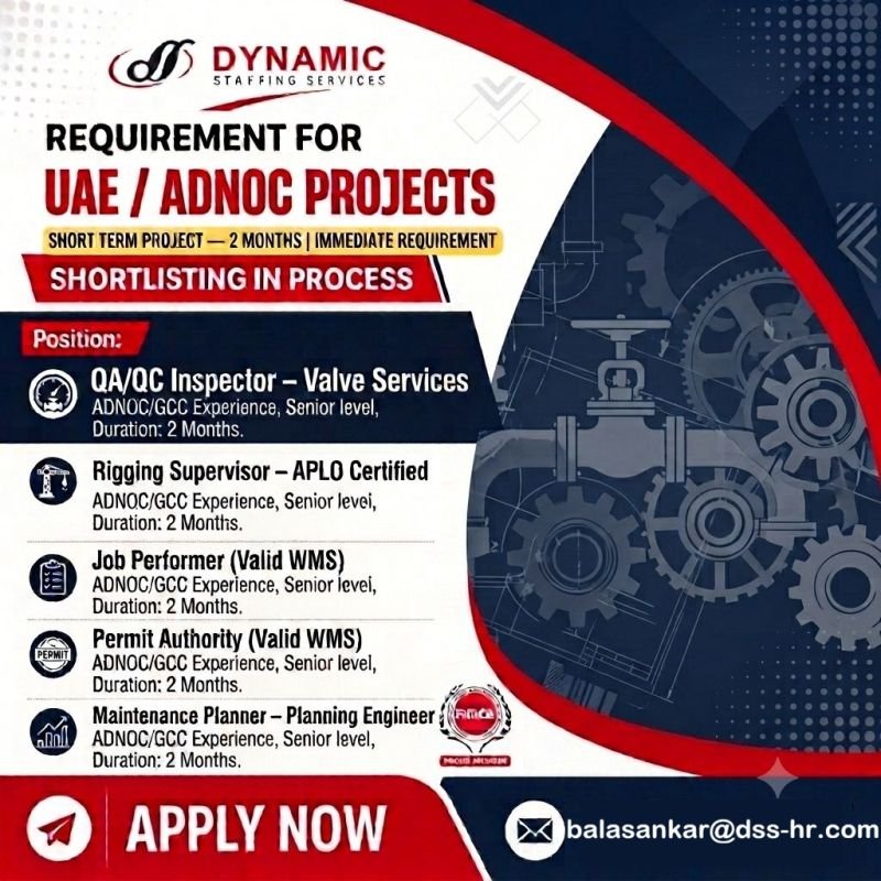 UAE Jobs 2026: Urgent Vacancies for QA/QC Inspector, Rigging Supervisor and More UAE Jobs 2026: Urgent Vacancies for QA/QC Inspector, Rigging Supervisor and More