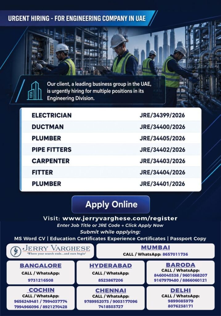 Urgent Hiring For a leading Business Group in UAE - Engineering Division
