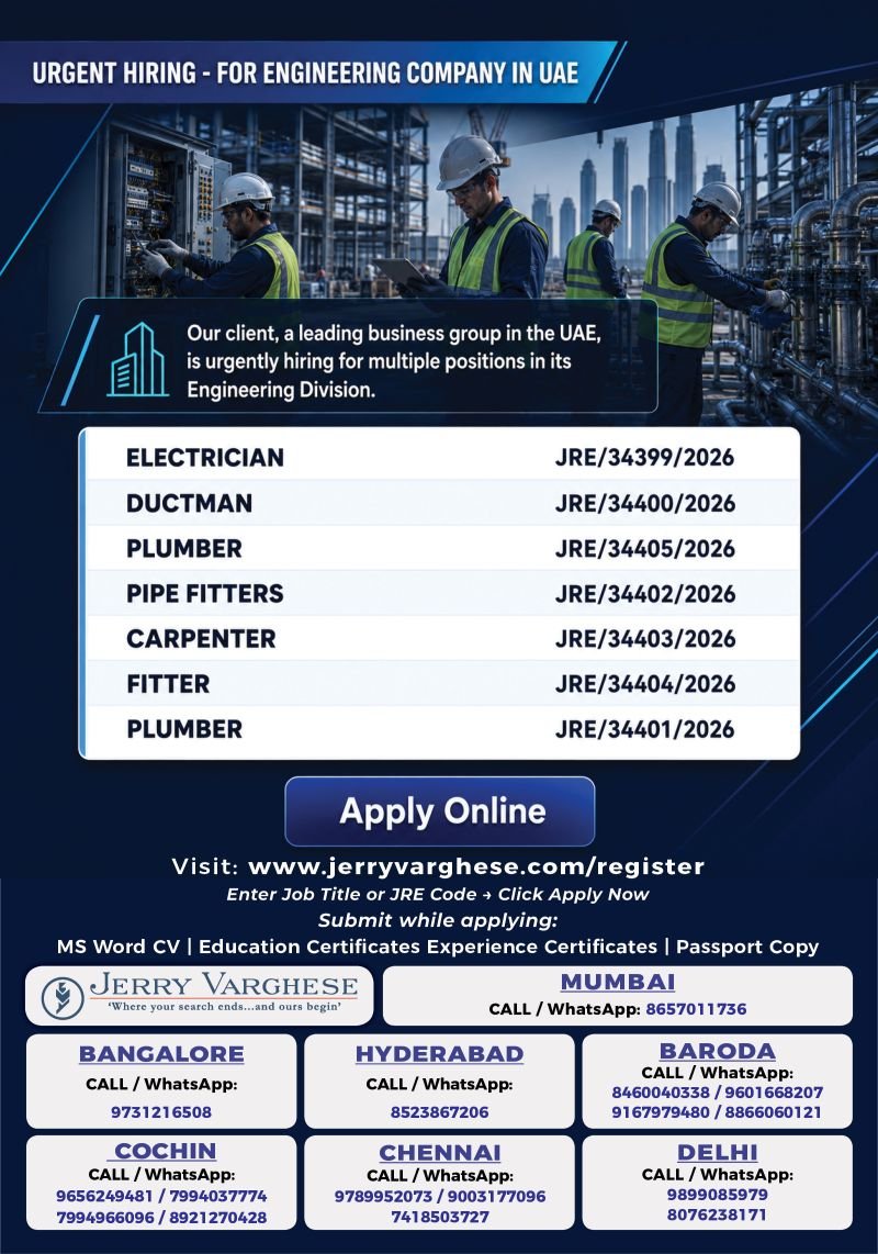Urgent Hiring For a leading Business Group in UAE - Engineering Division