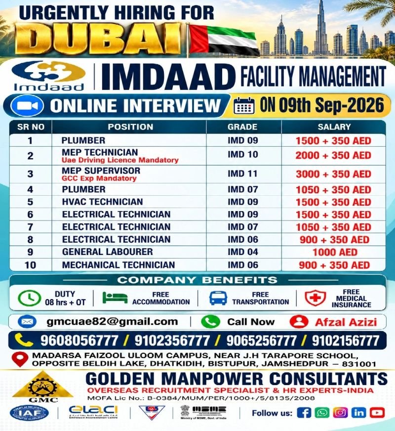 UAE : Hiring For IMDAAD FMC Company