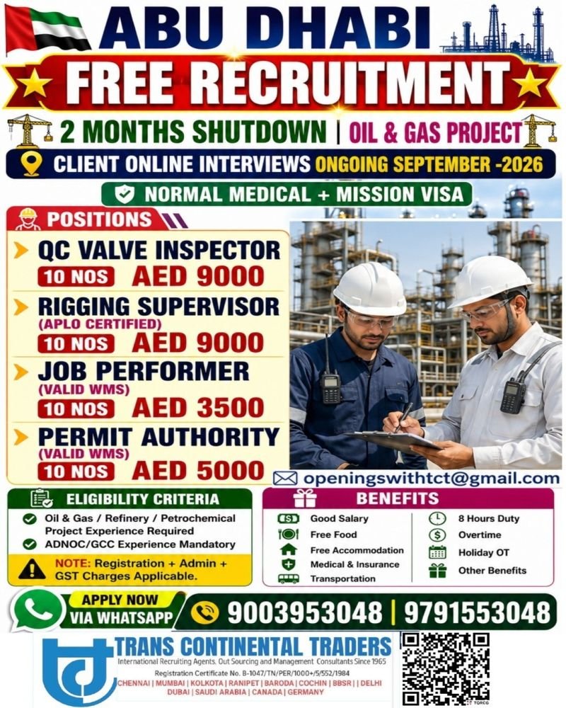 Abu Dhabi Jobs 2026: Oil & Gas Shutdown Project Vacancies 