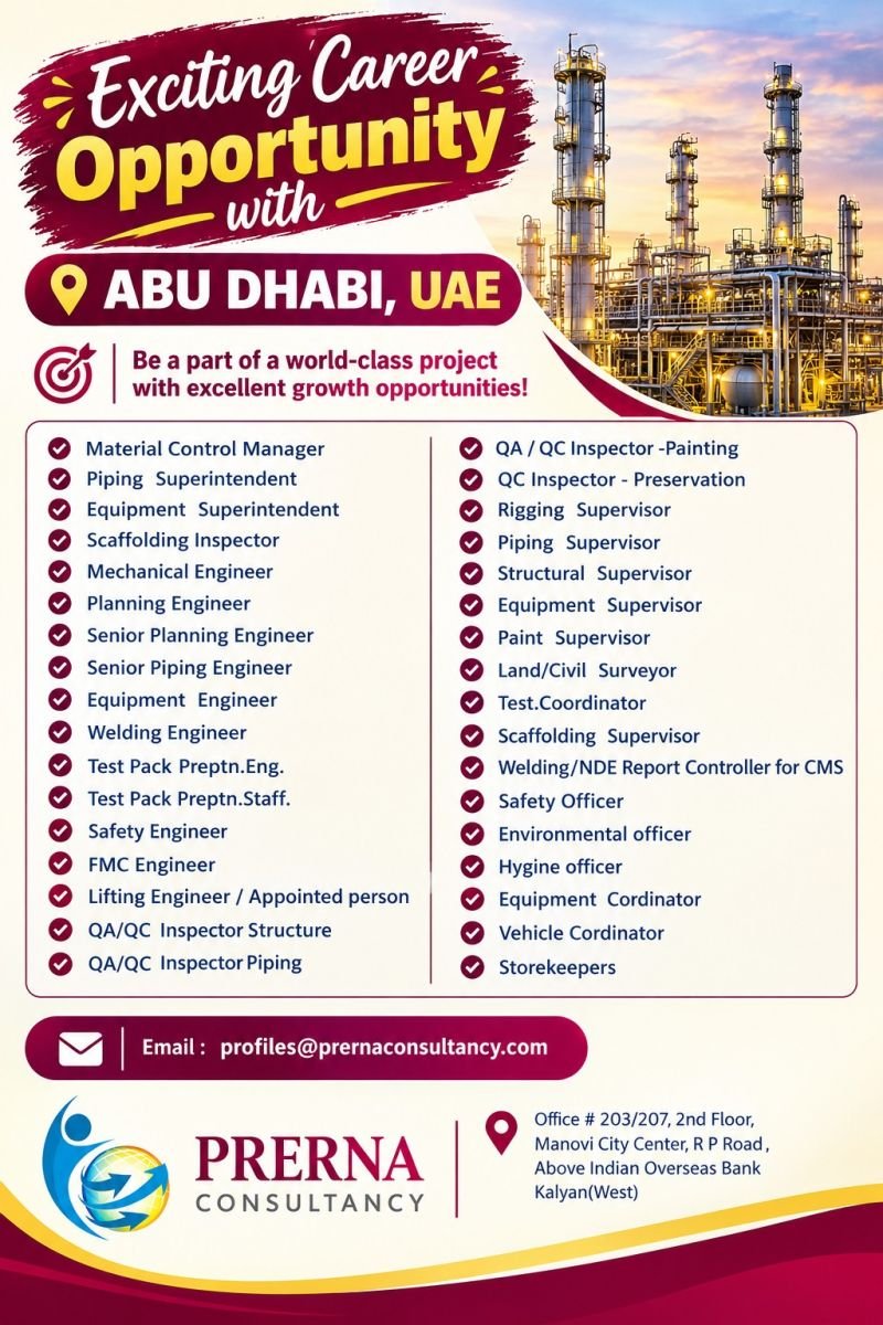 UAE Abu Dhabi Jobs 2026: Engineering, QA/QC, Supervisory and Oil & Gas Vacancies