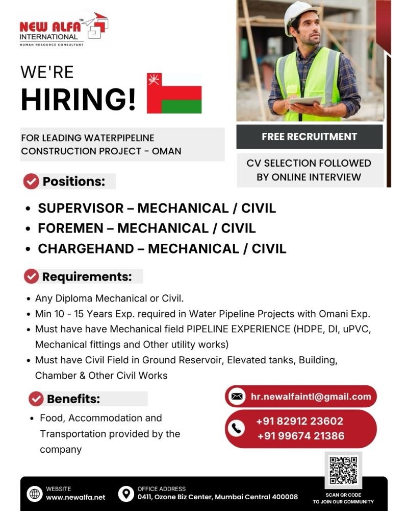 Hiring for Leading Waterpipeline Construction Project - Oman