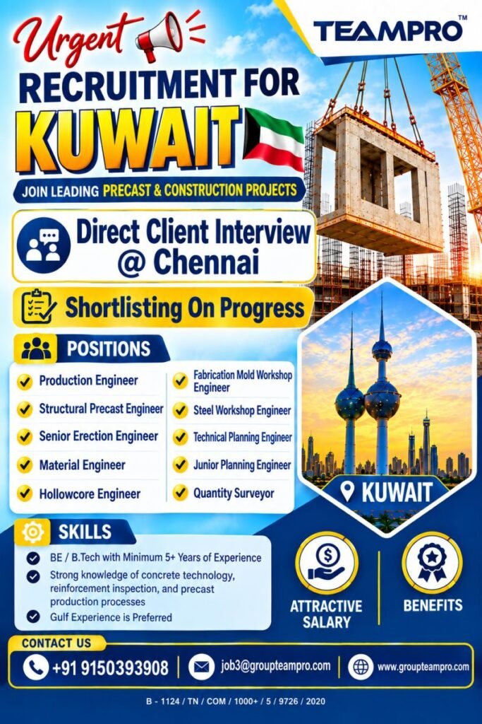 Urgent Kuwait Recruitment 2026 for Precast & Construction Projects