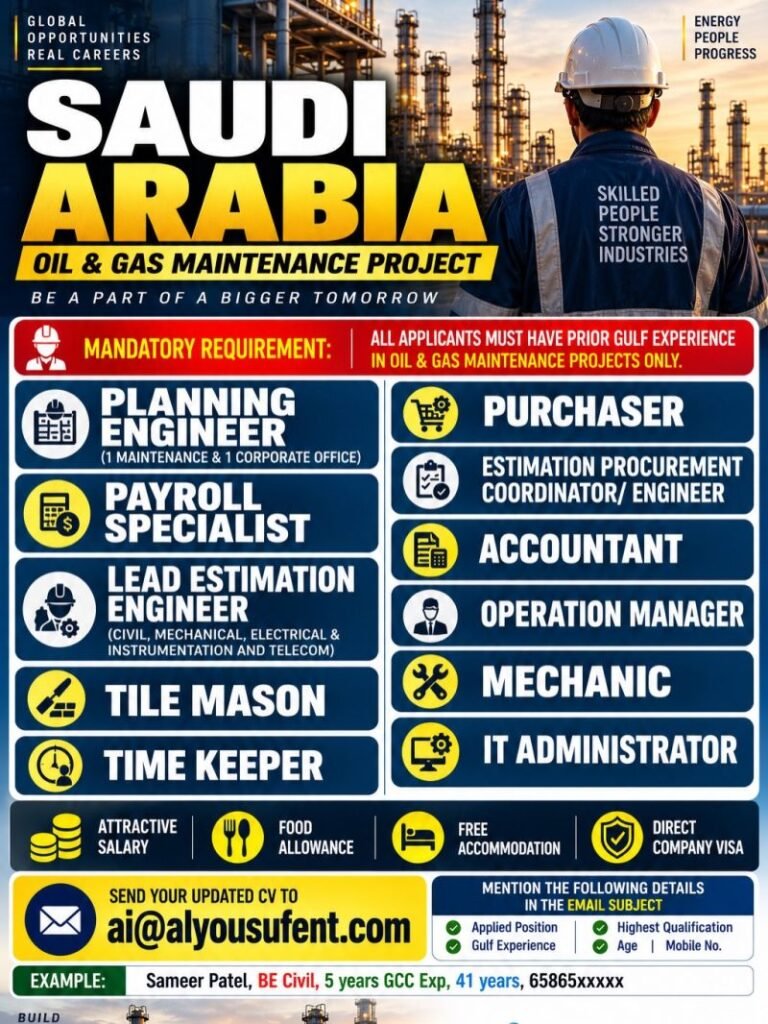 Saudi Arabia - Oil & Gas Maintenance Jobs - Apply Today