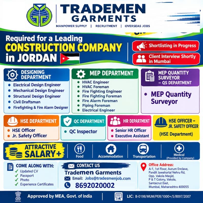 Jordan Jobs 2026: Leading Construction Company Hiring Engineers, Supervisors and Quantity Surveyor