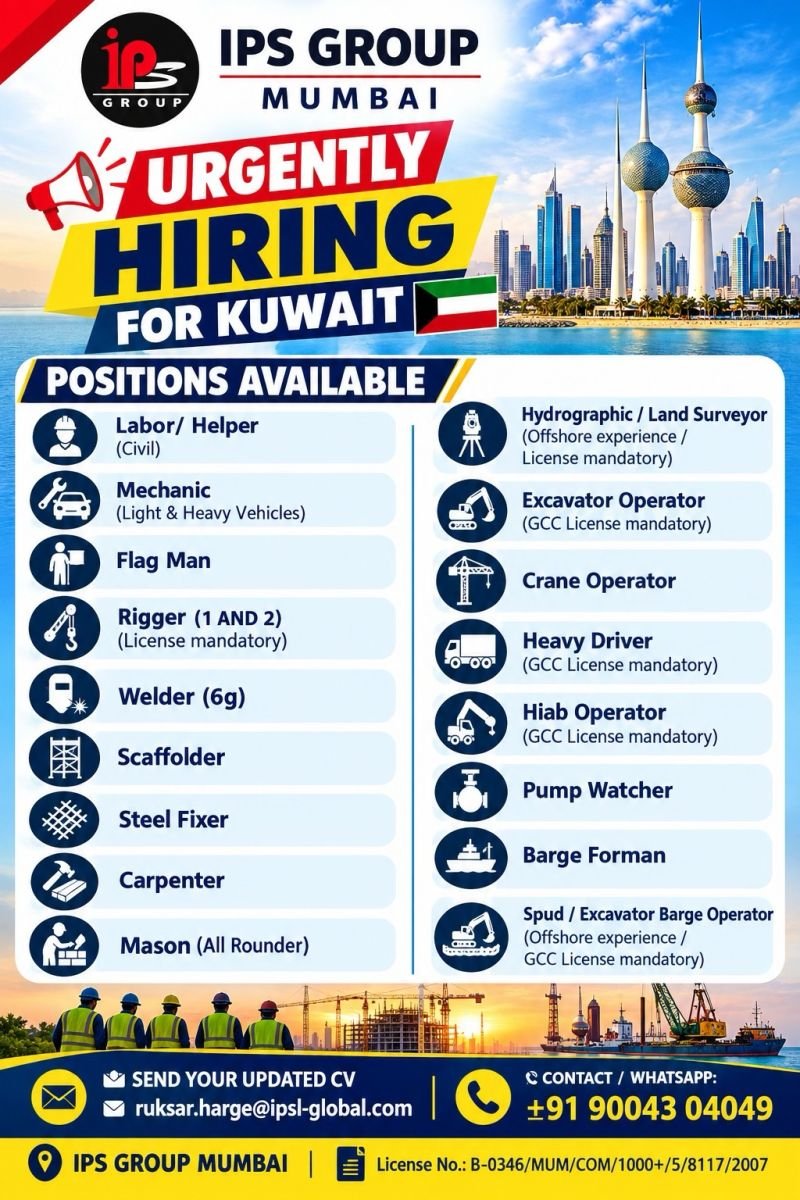 Urgent Recruitment For Kuwait Reputed Company