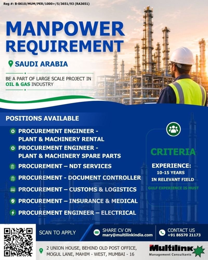 Saudi Arabia Oil & Gas Jobs 2026 – Procurement Engineers and Procurement Professionals Required Saudi Arabia Oil & Gas Jobs 2026 – Procurement Engineers and Procurement Professionals Required