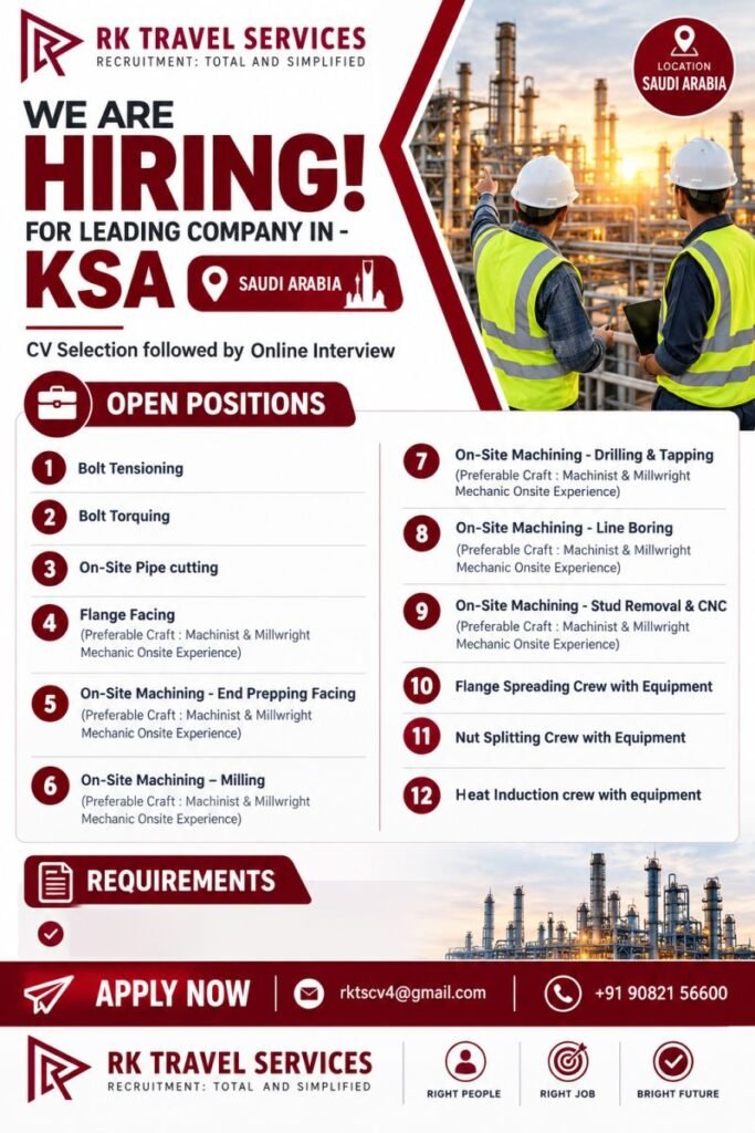 Saudi Arabia Jobs 2026: Hiring for On-Site Machining and Mechanical Work