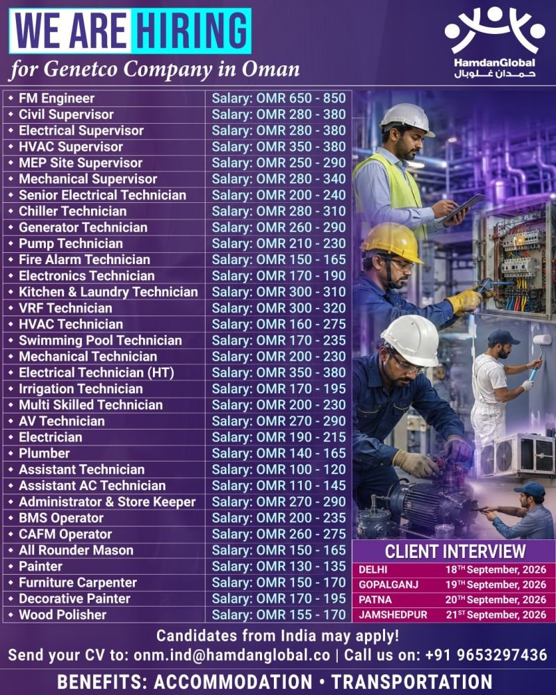 hiring for Genetco Company in Oman