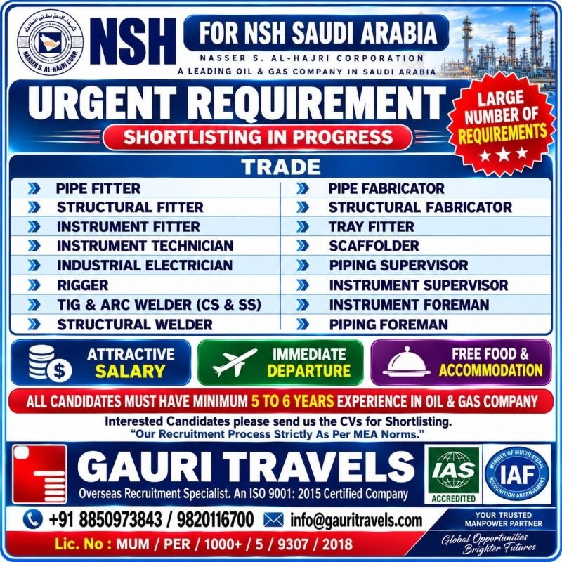 Saudi Arabia Oil & Gas Jobs 2026 – Urgent Recruitment for NSH