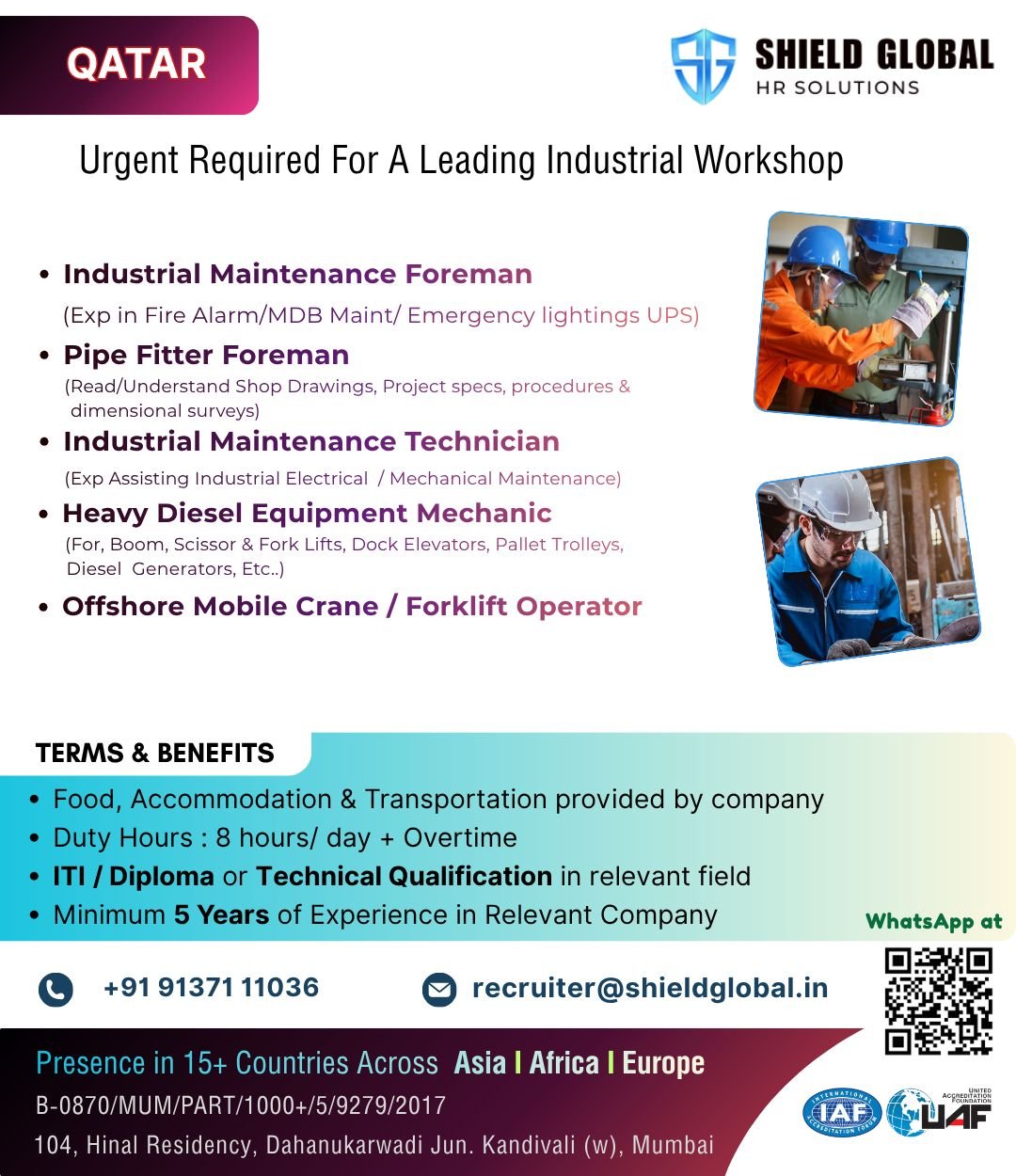 Qatar : Urgent Hiring For Industrial Workshop