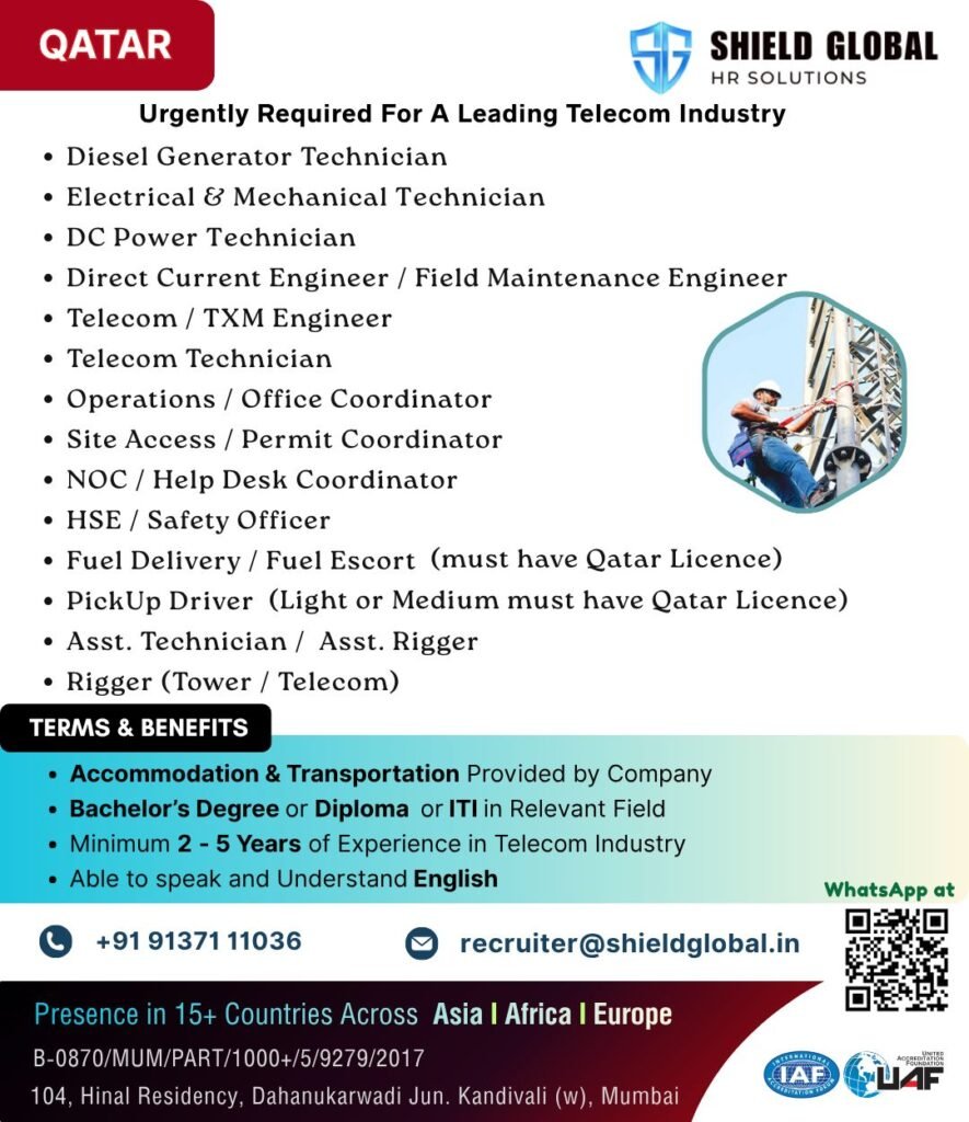 Qatar : Urgent Hiring For Leading Telecom Company
