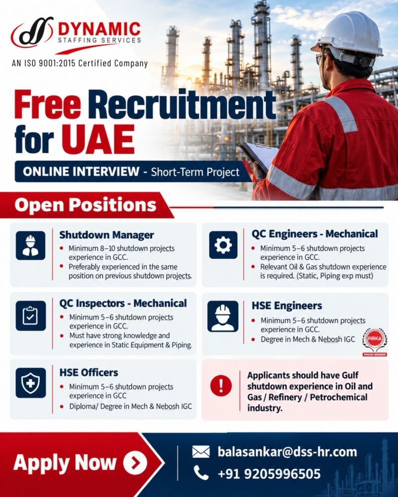 UAE Jobs 2026: Hiring for Shutdown Project