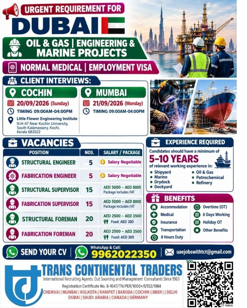 Dubai Jobs 2026: Urgent Recruitment for Oil & Gas, Engineering and Marine Projects