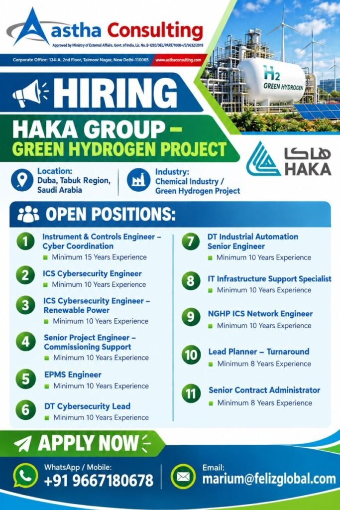 Saudi Arabia Jobs 2026: HAKA Group Hiring for Green Hydrogen Project