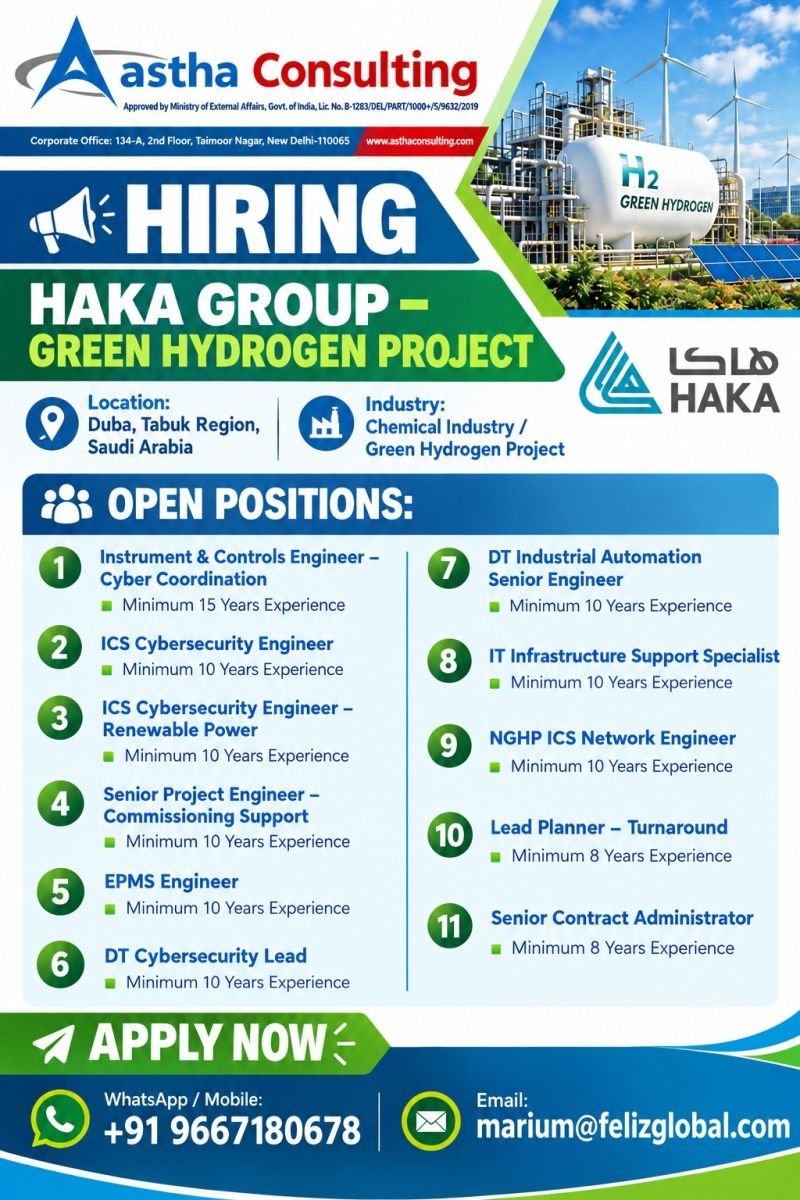 Saudi Arabia Jobs 2026: HAKA Group Hiring for Green Hydrogen Project