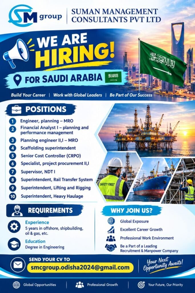 Saudi Arabia Jobs 2026: Urgent Recruitment for Planning, Procurement, Rigging and Offshore Professionals