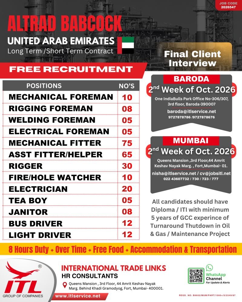 Free Recruitment for UAE - Oil & Gas / Maintenance project with Altrad Babcock