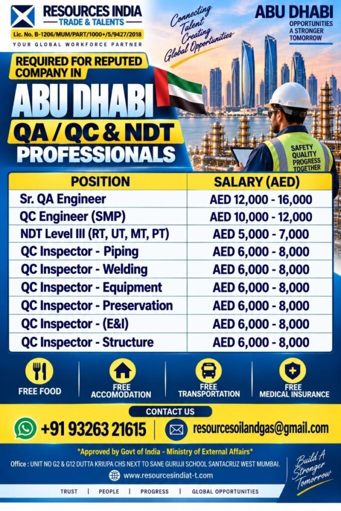 Hiring QA / QC & NDT Professionals For UAE