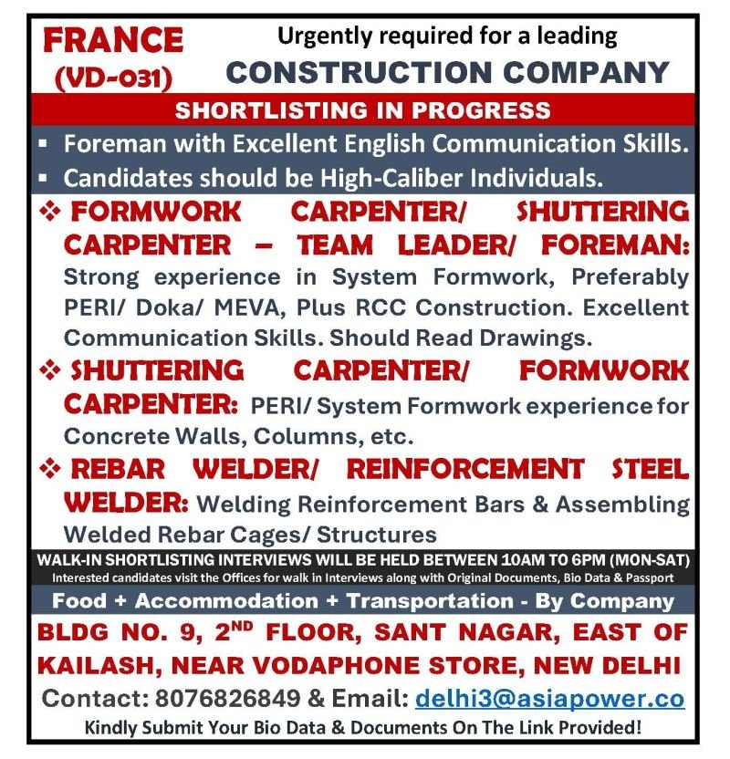 France Construction Jobs 2026 – Apply Now