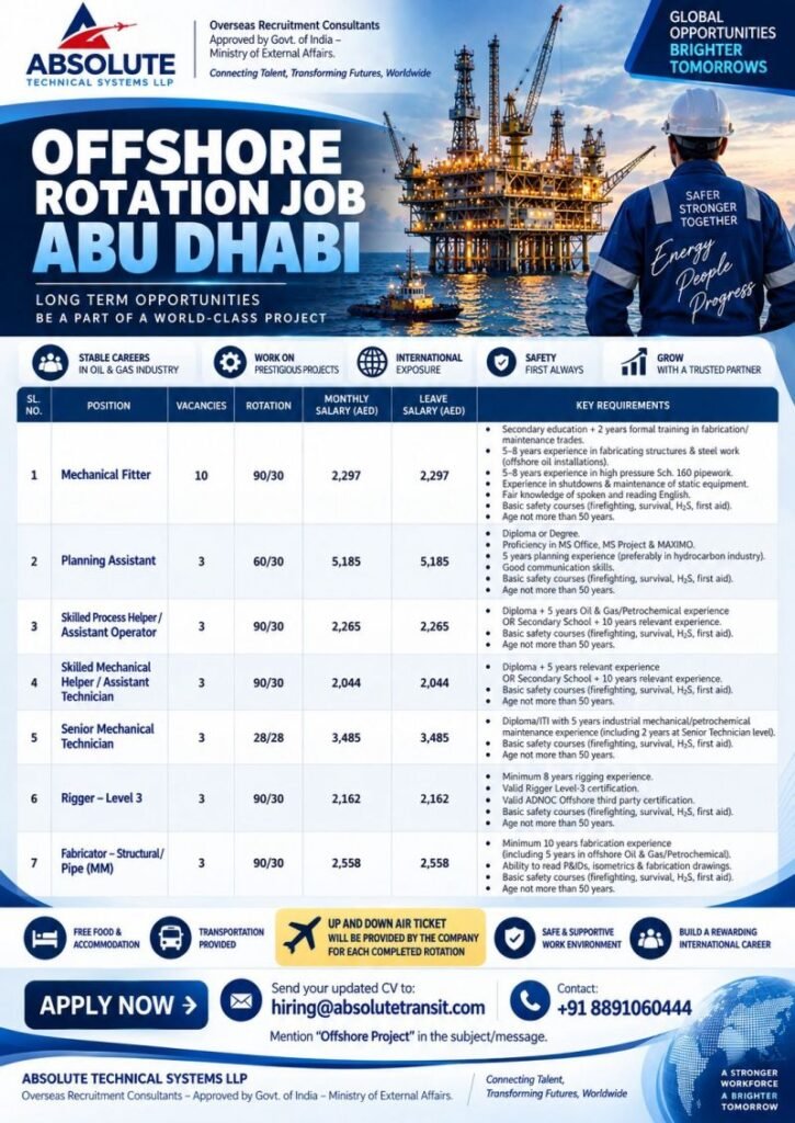 UAE : Hiring experienced Offshore Oil & Gas professionals UAE : Hiring experienced Offshore Oil & Gas professionals