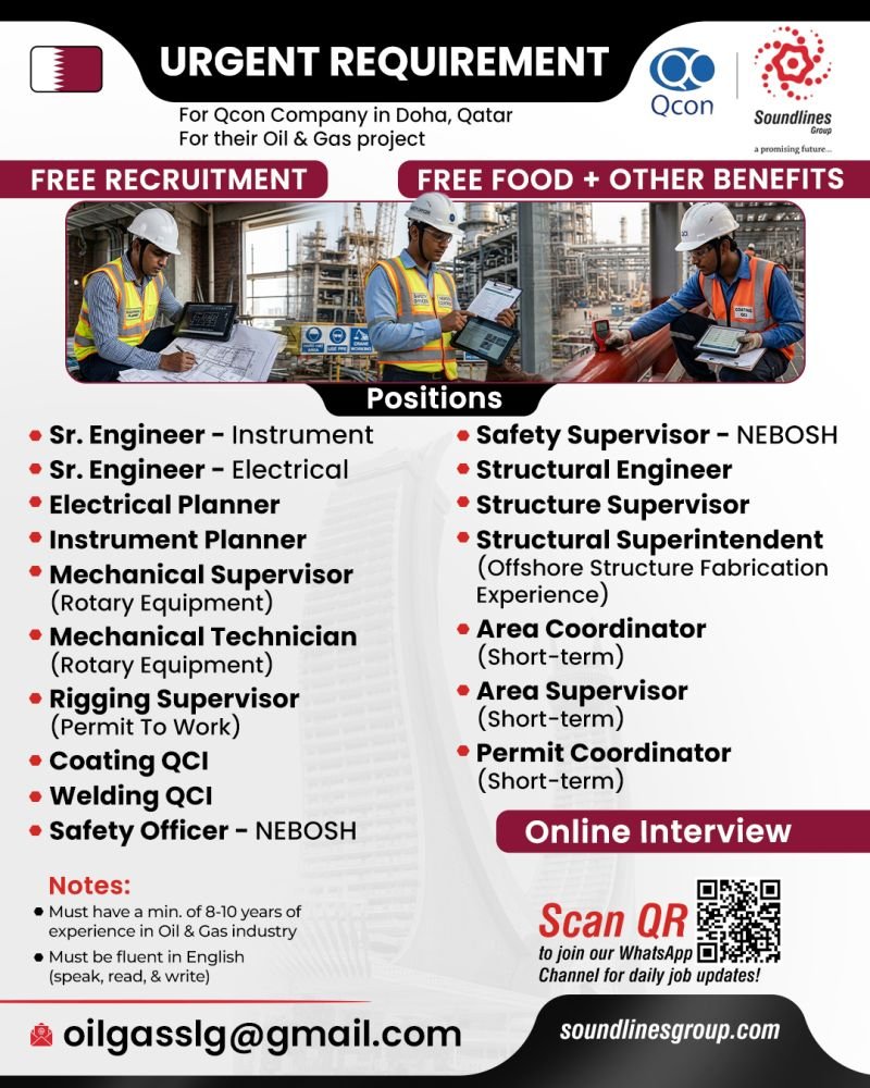Recruitment For Qcon Company in Doha, Qatar For their Oil & Gas project