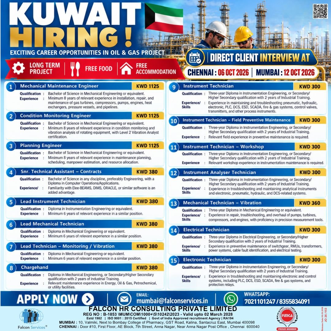 Kuwait Jobs 2026 : Oil & Gas Project - Bulk Vacancies