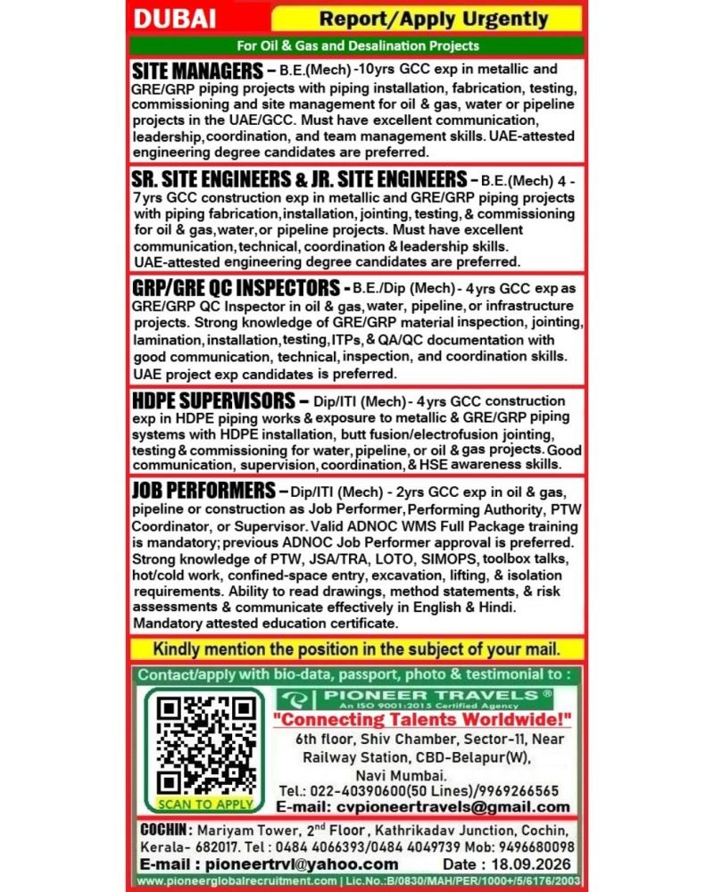 Dubai Oil & Gas and Desalination Projects Jobs 2026
