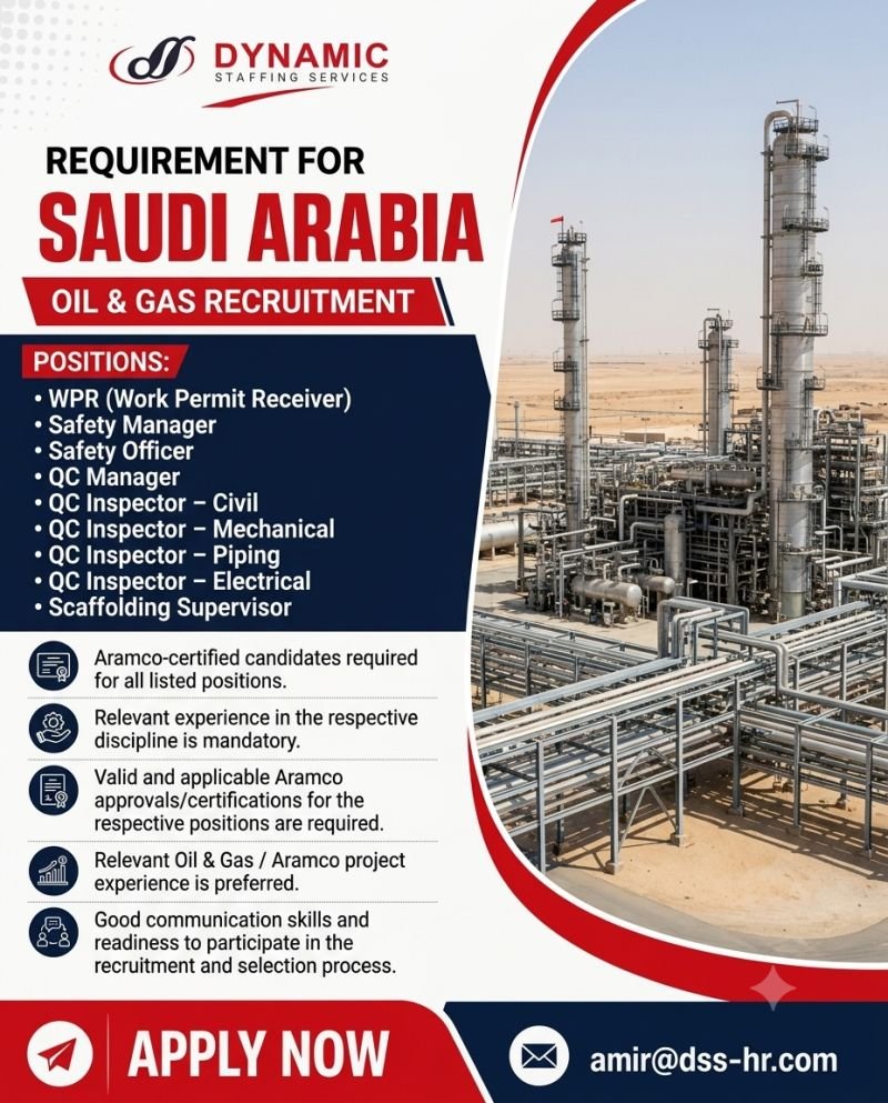 Saudi Arabia Oil & Gas Jobs 2026 – Hiring WPR, Safety & QC Vacancies Saudi Arabia Oil & Gas Jobs 2026 – Hiring WPR, Safety & QC Vacancies
