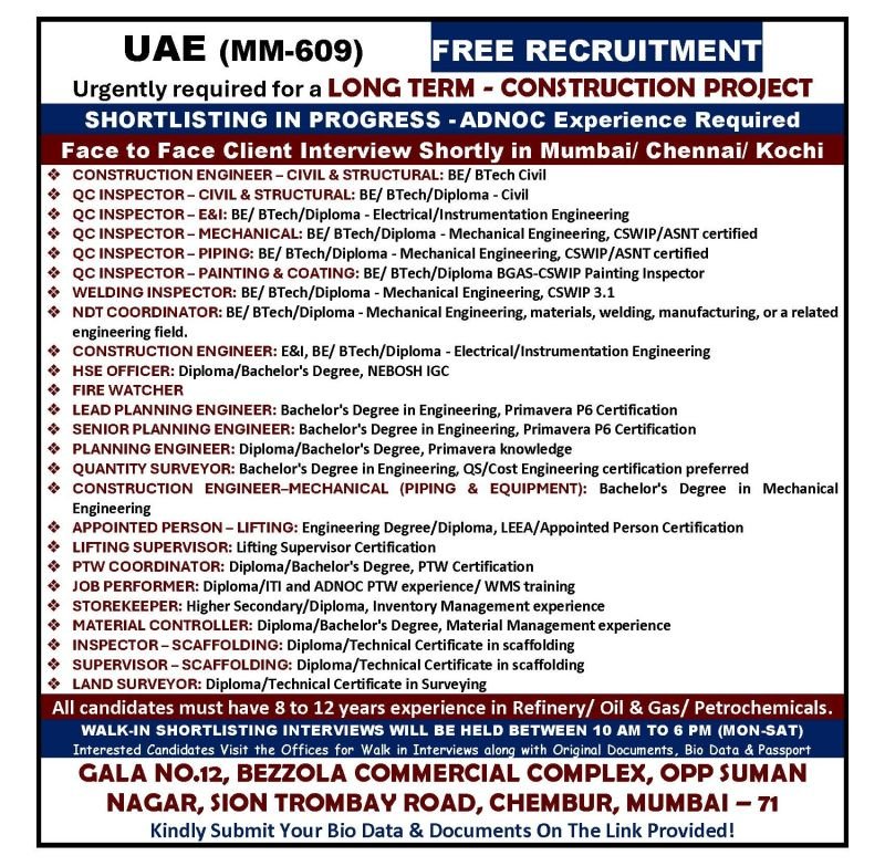 UAE Construction Jobs 2026 – Long-Term Construction Project Hiring