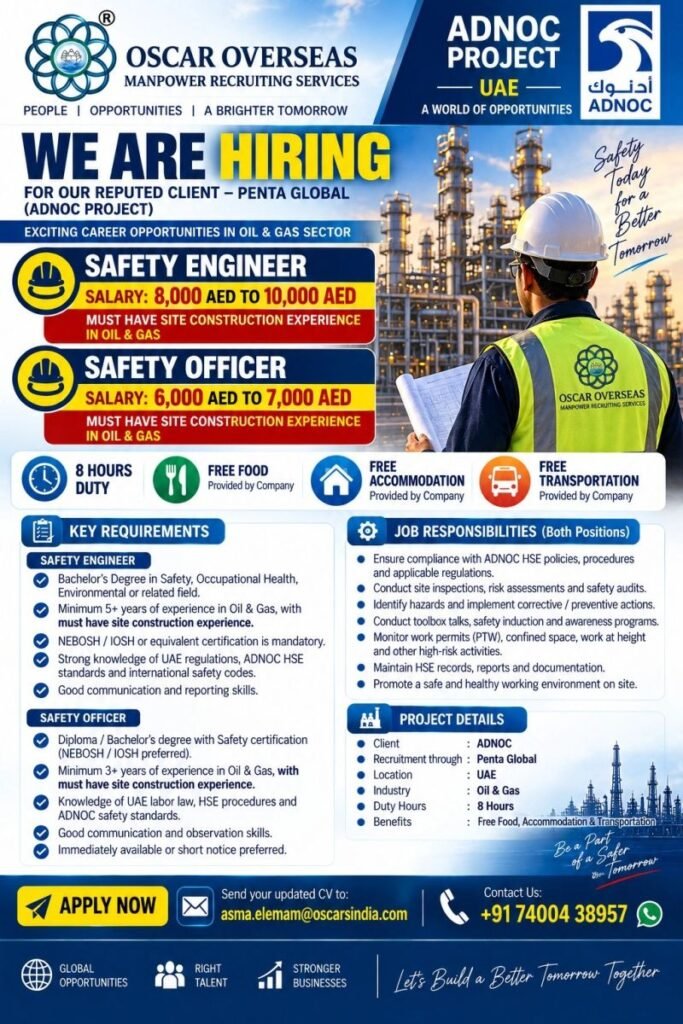 UAE : Hiring Safety Engineer & Officer UAE : Hiring Safety Engineer & Officer