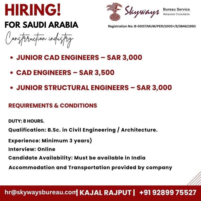 Saudi Arabia : Hiring Engineering & CAD Professionals Saudi Arabia : Hiring Engineering & CAD Professionals