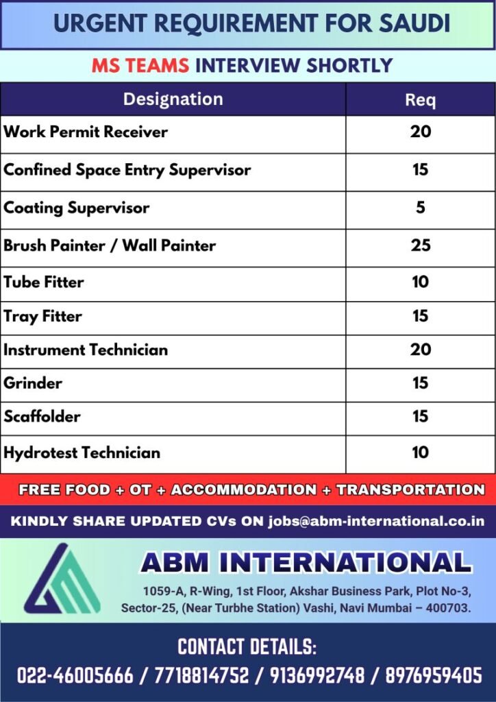 hiring for multiple positions in Saudi Arabia. hiring for multiple positions in Saudi Arabia.