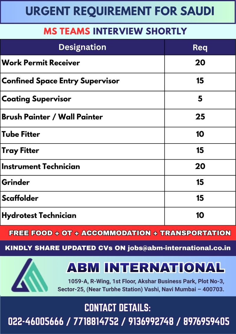 hiring for multiple positions in Saudi Arabia.