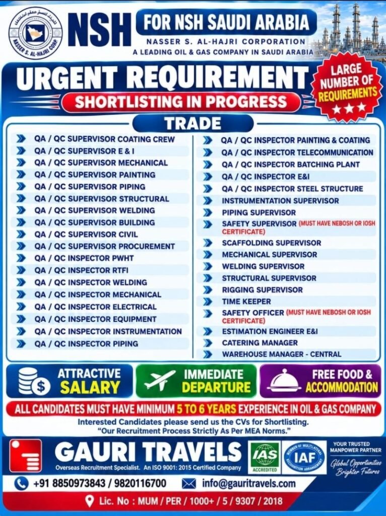 Saudi Arabia Jobs 2026 – NSH Recruitment | Apply Now