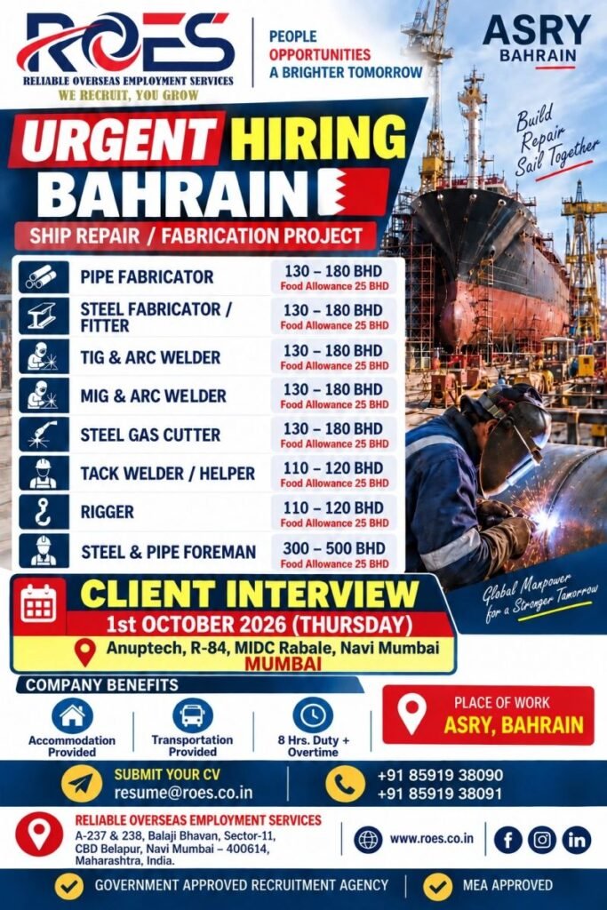 Bahrain : Hiring For Ship Repair / Fabrication Project – ASRY