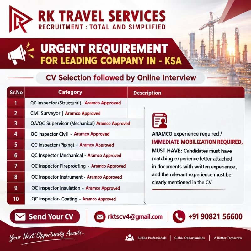 hiring Aramco-approved professionals for Saudi Arabia (KSA). hiring Aramco-approved professionals for Saudi Arabia (KSA).