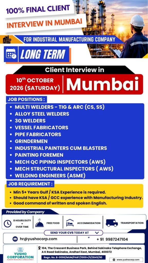 Saudi Arabia : Recruitment For A leading Industrial Manufacturing Company